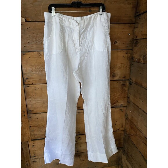 J Jill Linen Pants Women’s L White Pockets Stretch Waist Wide Leg Beachy - Picture 1 of 10